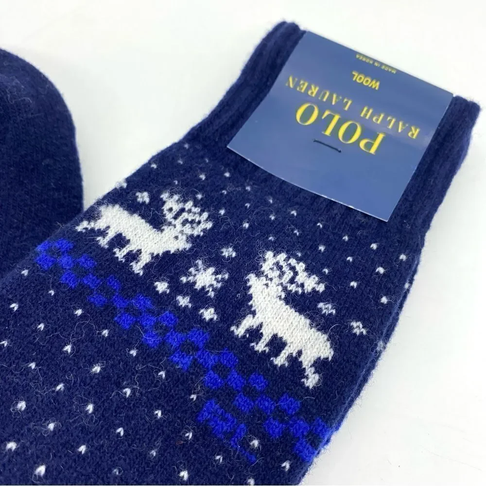 Polo Ralph Lauren Wool Dress Socks Intarsia Moose Navy Blue